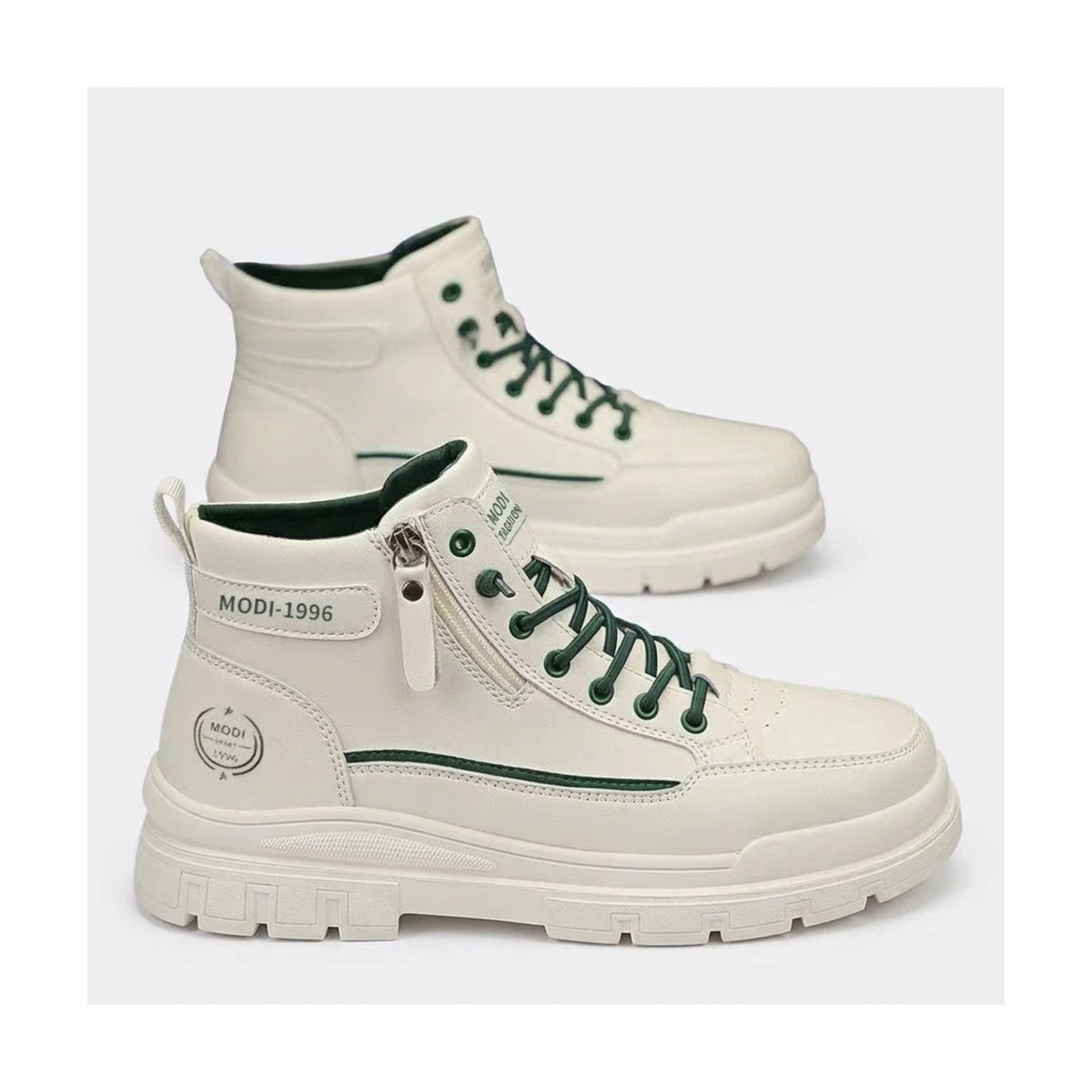 Men's Cream, Silver and Beige Platform Casual Sneakers