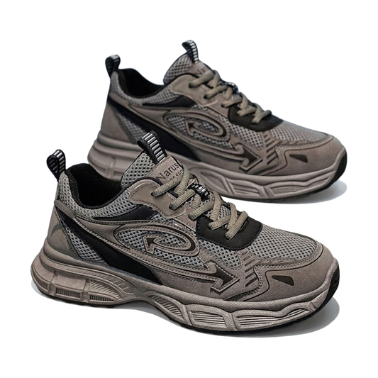 Men's Gray, Olive and Black Mesh Platform Outdoor Walking Sneakers