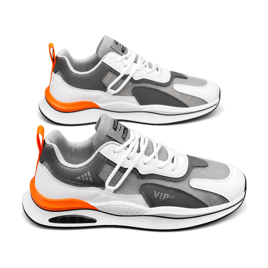 Men's Gray White and Orange Running Sneakers