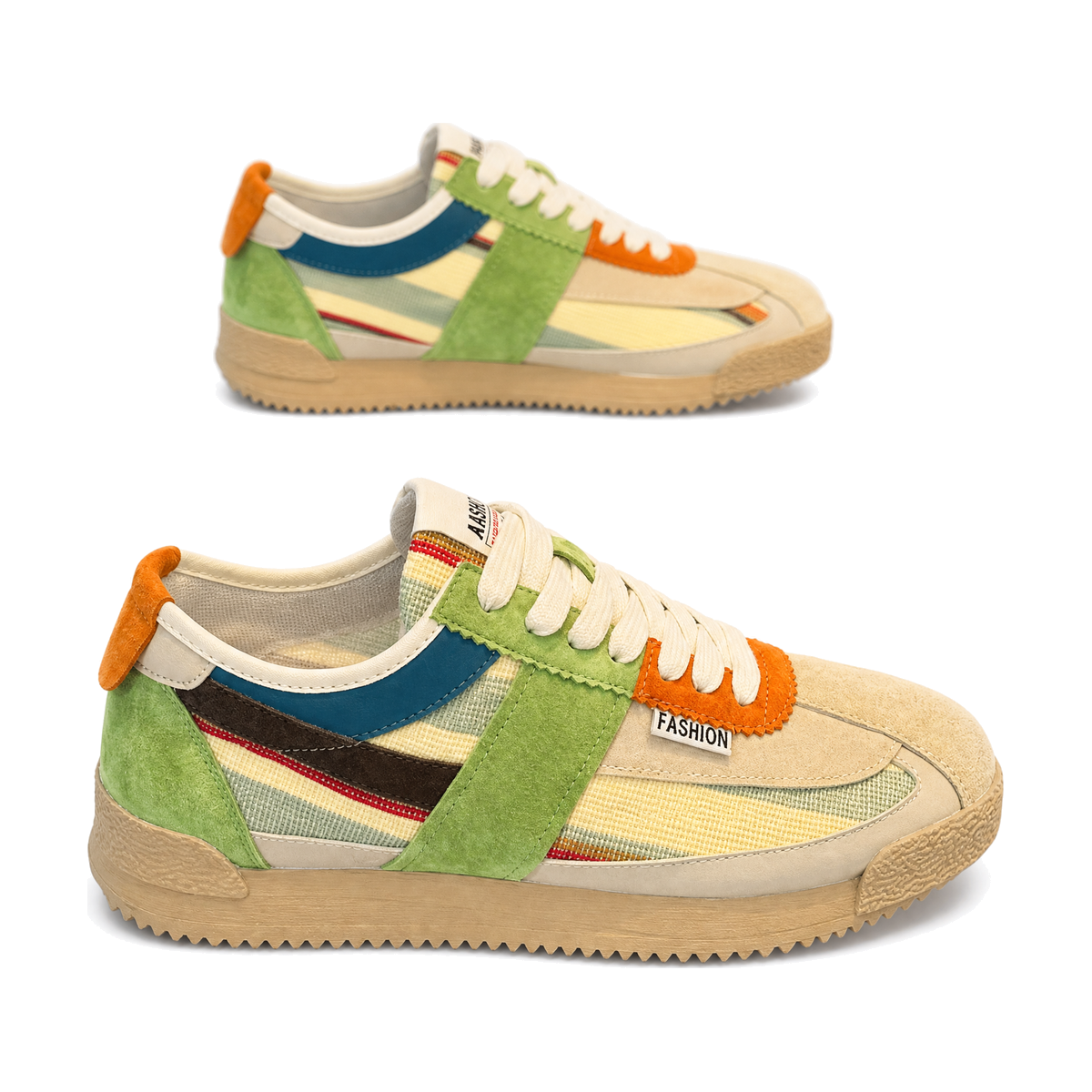 Men's Olive, Sage Green and Tan Platform Casual Sneakers