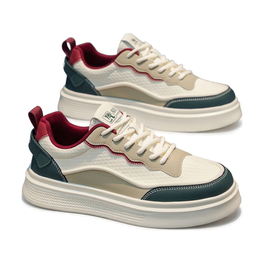 Men's Silver, Beige and Cream Retro Trainer Sneakers