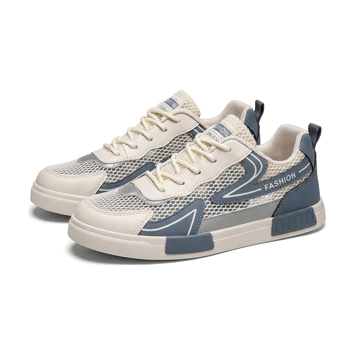 Men's Silver, Cream and Gray Mesh Retro Trainer Sneakers