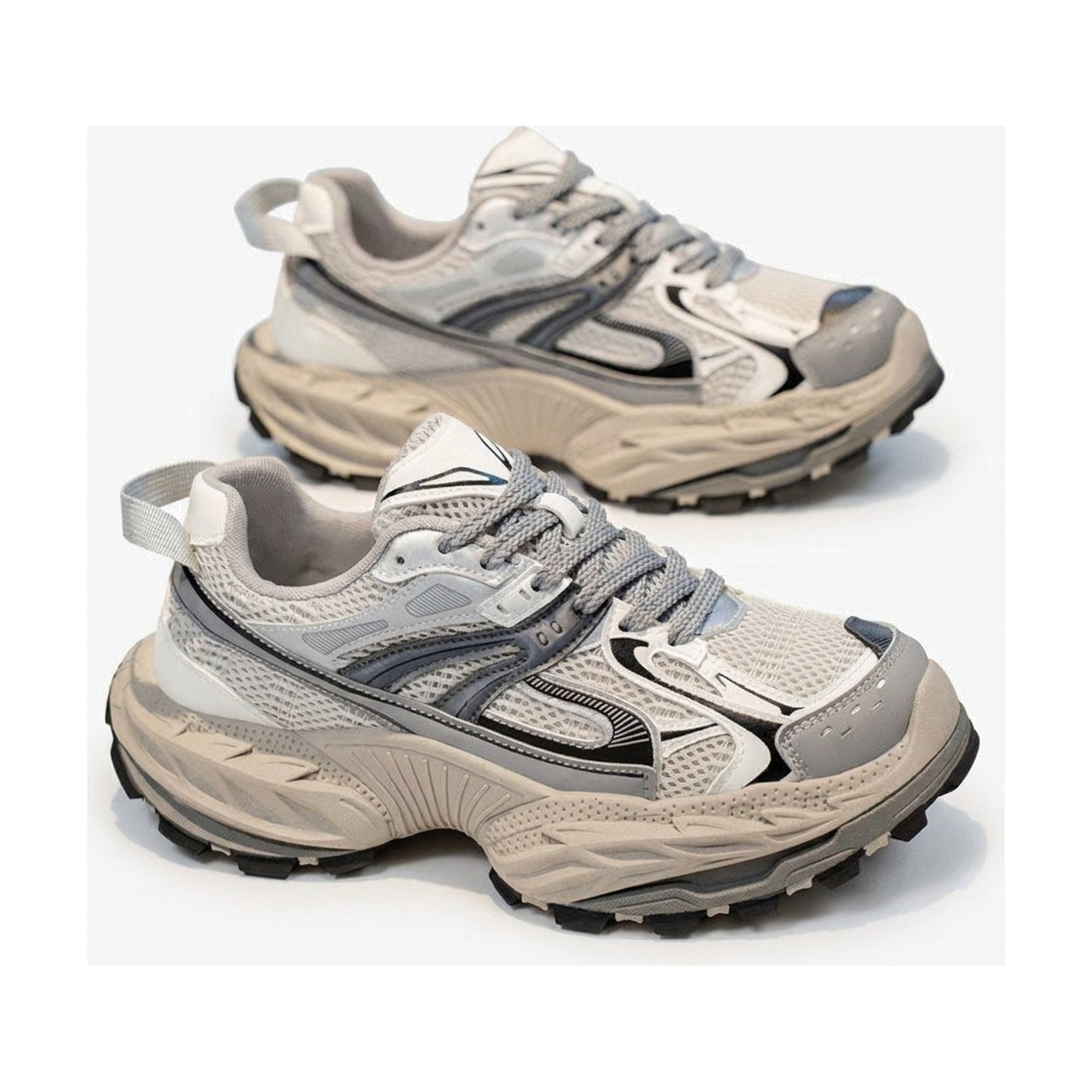 Men's Silver, Gray and Sage Green Mesh Platform Casual Sneakers