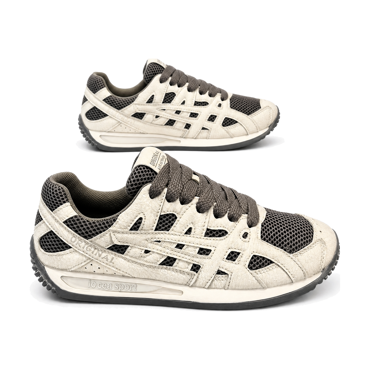 Men's White and Black Mesh Cage Running Sneakers
