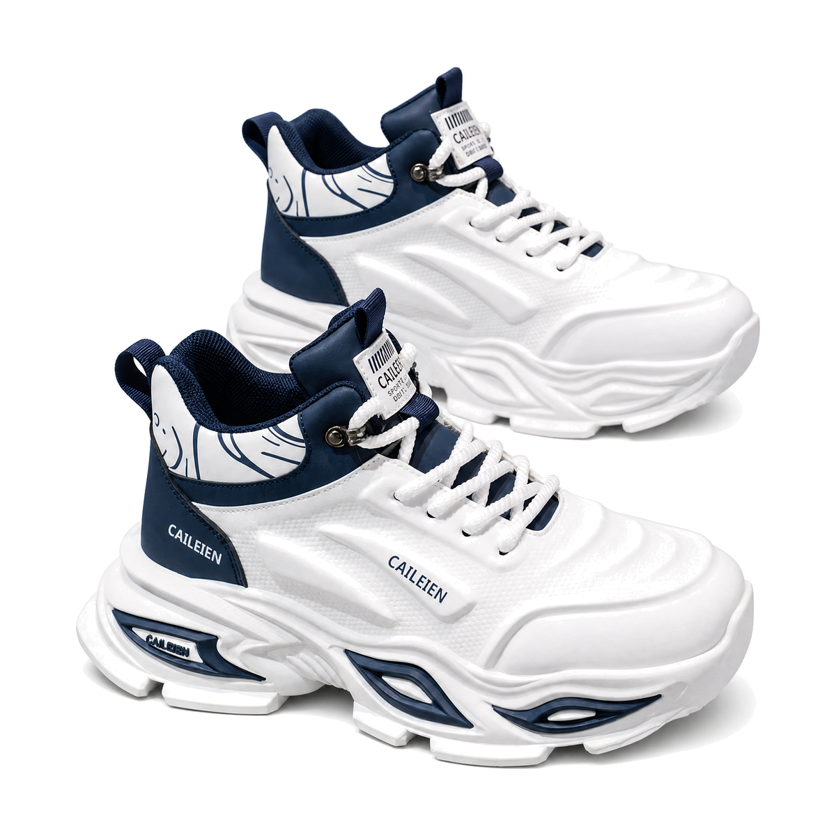 Men's White and Navy Chunky Running Sneakers