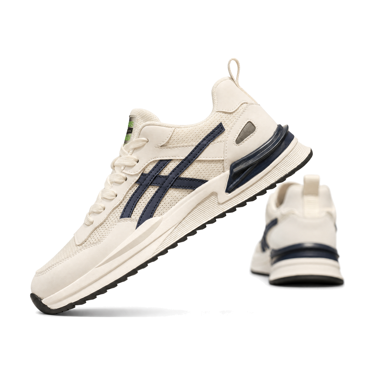 Men's White and Navy Retro Running Sneakers