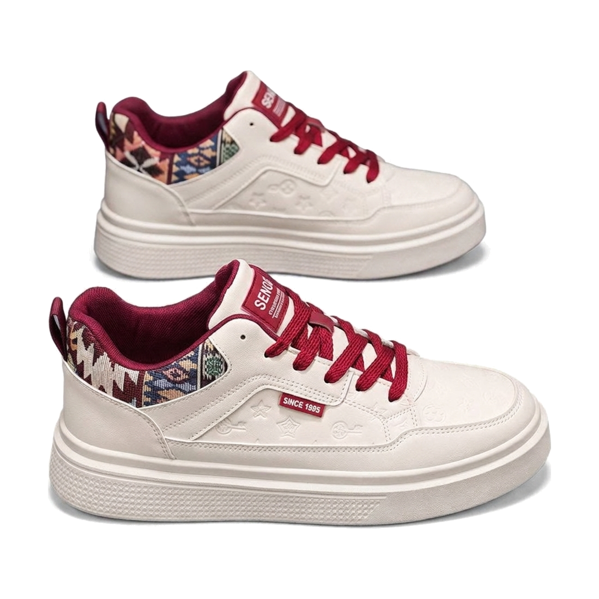 Men's White, Beige and Cream Retro Trainer Sneakers
