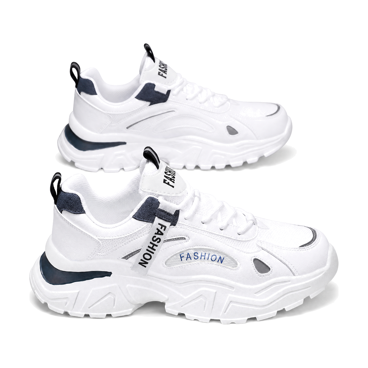 Men's White, Black and Silver Mesh Platform Casual Sneakers
