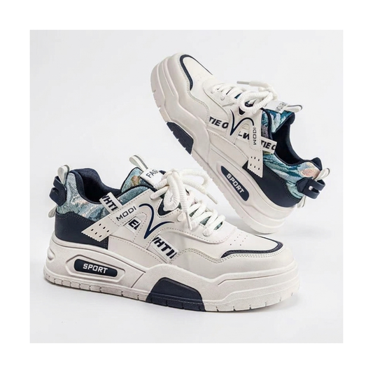 Men's White, Cream and Beige Platform Retro Trainer Sneakers