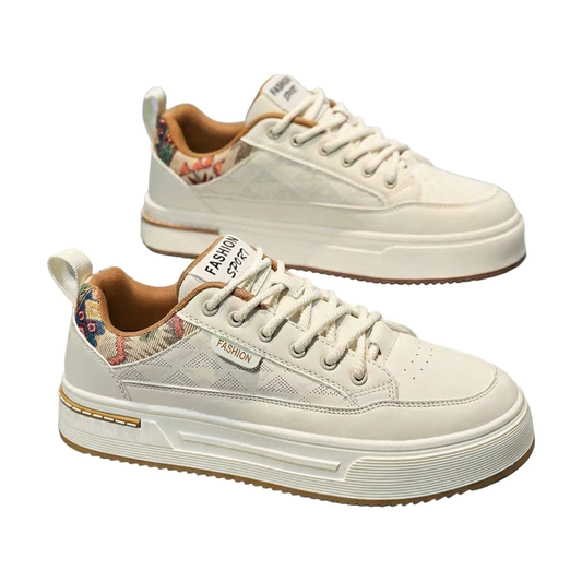 Men's White, Cream and Beige Retro Retro Trainer Sneakers