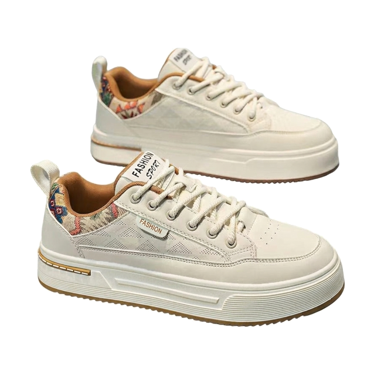 Men's White, Cream and Beige Retro Retro Trainer Sneakers