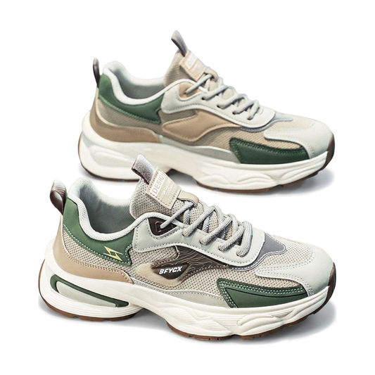 Men's White, Cream and Silver Mesh Platform Running Sneakers