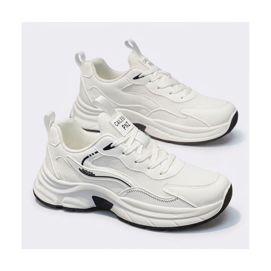 Men's White, Cream and Silver Mesh Platform Running Sneakers