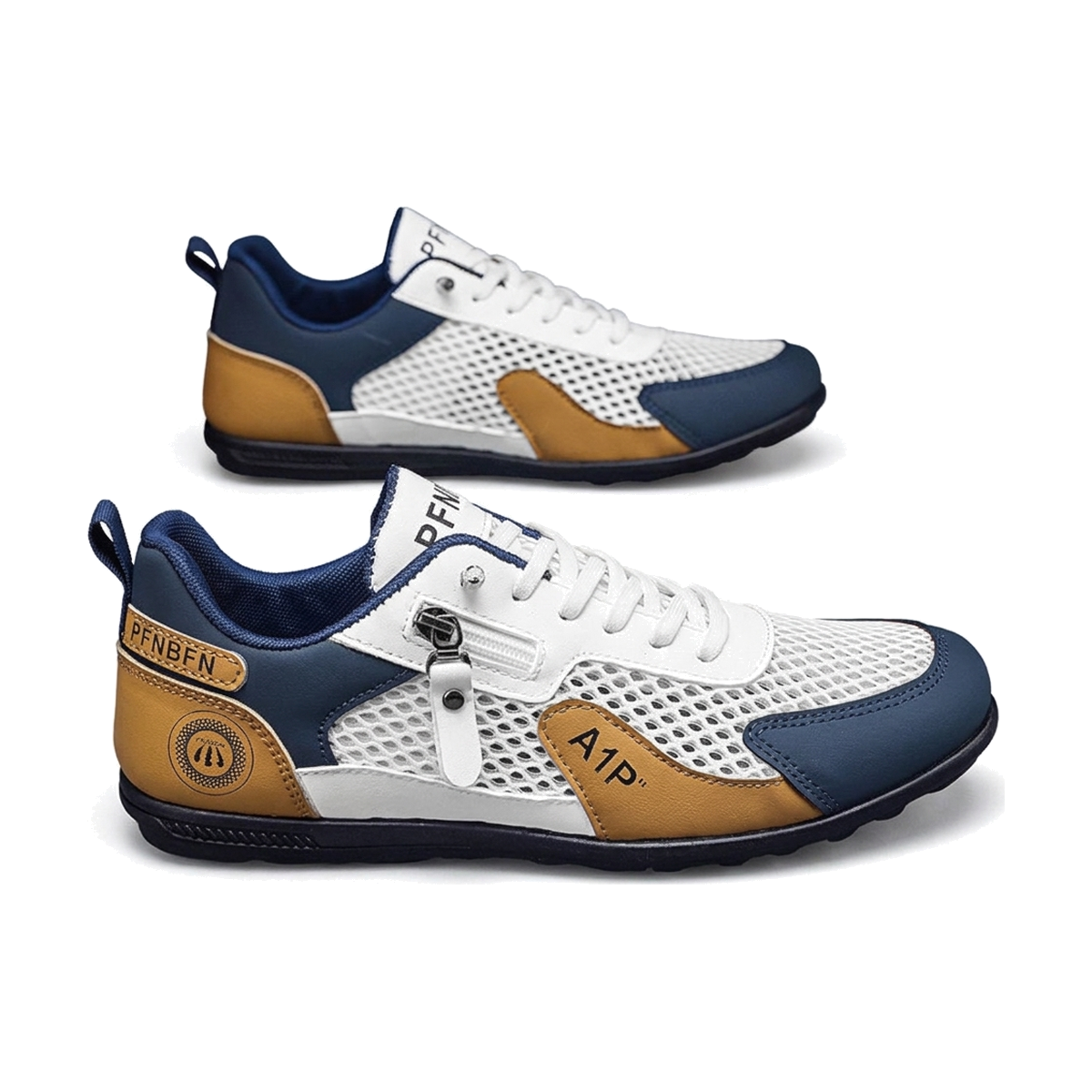 Men's White, Green and Navy Mesh Slip-On Sneakers