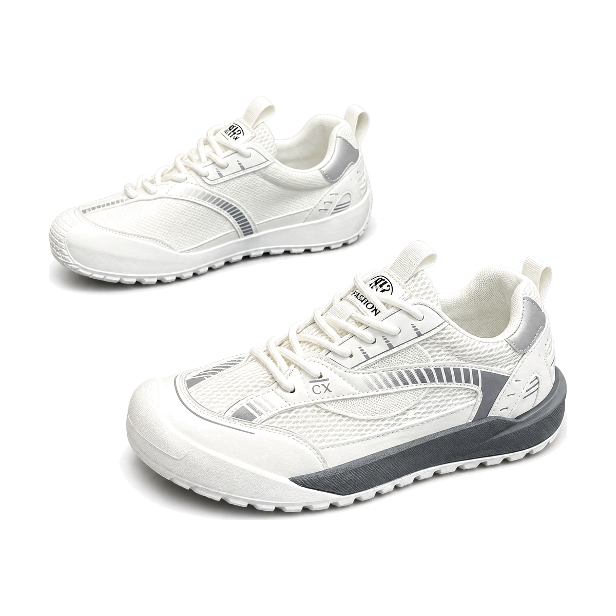 Men's White, Navy and Gray Mesh Retro Trainer Sneakers