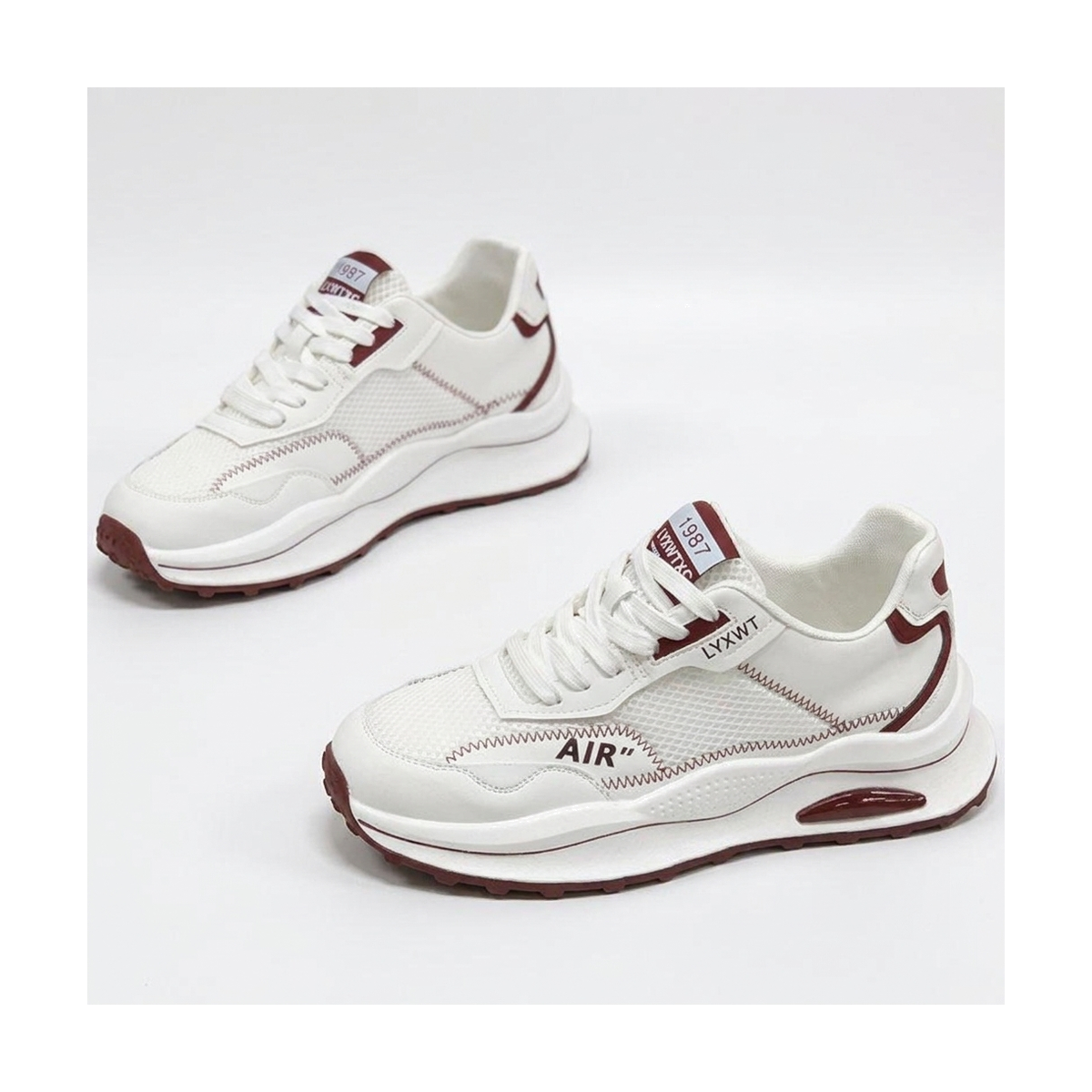 Men's White, Olive and Silver Mesh Platform Casual Sneakers
