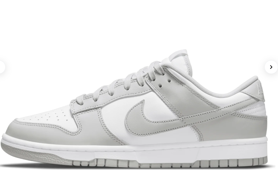 Nike Dunk Low Photon Dust white and light grey leather sneaker side view
