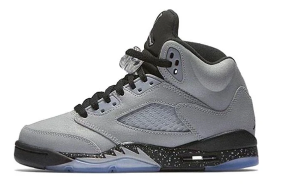 Air Jordan 5 Retro Wolf Grey gray black and icy blue sneaker side view