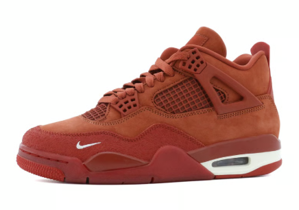 Air Jordan 4 Retro Red Suede tonal red sneaker with white midsole accent side view