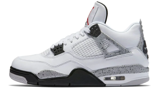 Air Jordan 4 Retro White Cement white gray and black sneaker side view
