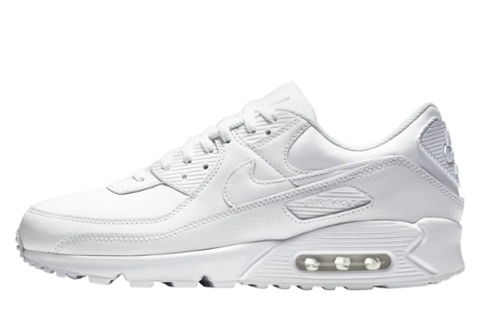Nike Air Max 90 Triple White all-white sneaker side view with visible Air cushioning