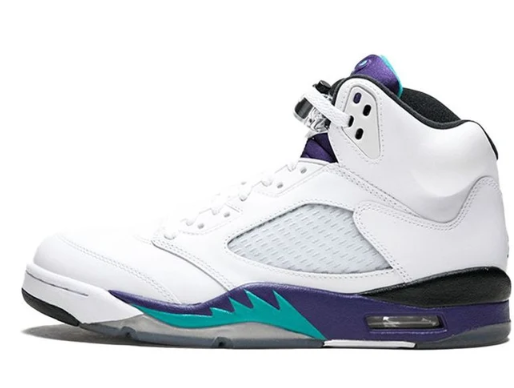 Air Jordan 5 Retro Grape white purple and turquoise sneaker side view