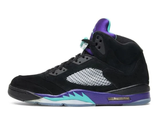Air Jordan 5 Retro Black Grape black purple and turquoise sneaker side view