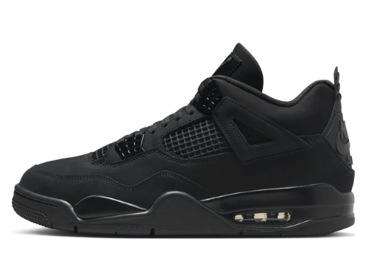 Air Jordan 4 Retro Black Cat all-black sneaker side view