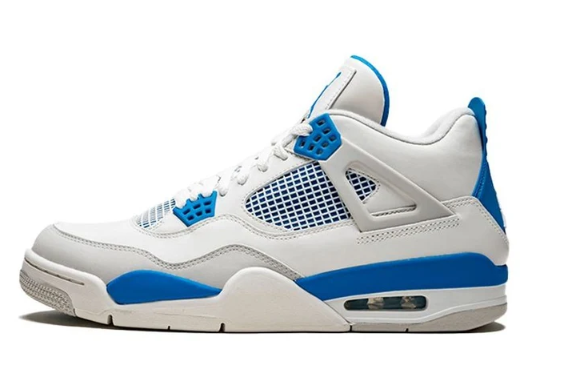 Air Jordan 4 Retro Military Blue white blue and gray side view